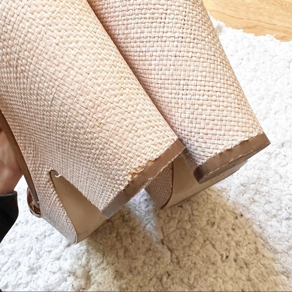 Kate Spade Tan Metallic Gold Straw Block Platform Wedge Sandals Size 7.5 - Picture 9 of 11